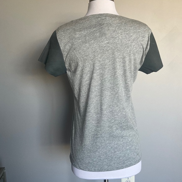 Michael Stars Gray Cow Leather Sleeve lightweight Gray Casual Tee T-shirt Top - Picture 6 of 11